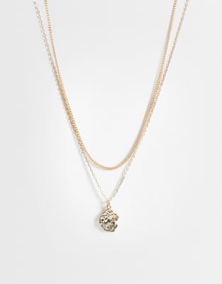 Asos Design Pack Of 2 Neckaces With Molten Pendant In Gold
