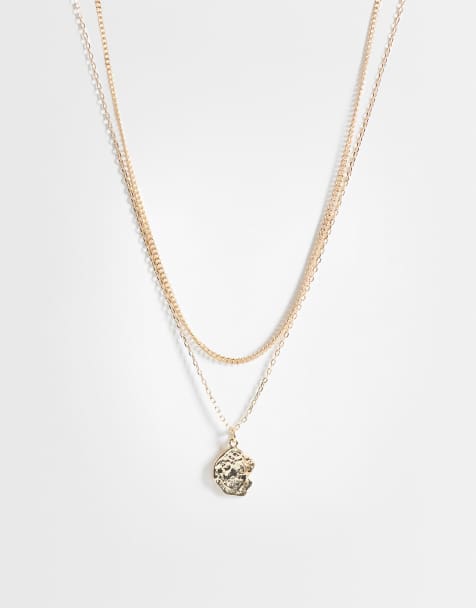 ASOS DESIGN pack of 2 neckaces with molten pendant in gold tone - view 1