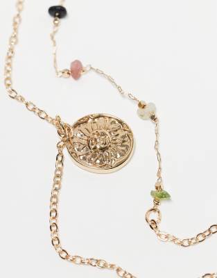 Asos Design Pack Of 2 Necklaces With Chipping And Coin Detail In Gold