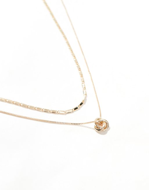 ASOS DESIGN pack of 2 necklaces with textured chain and knot design in gold tone, 4 of 4