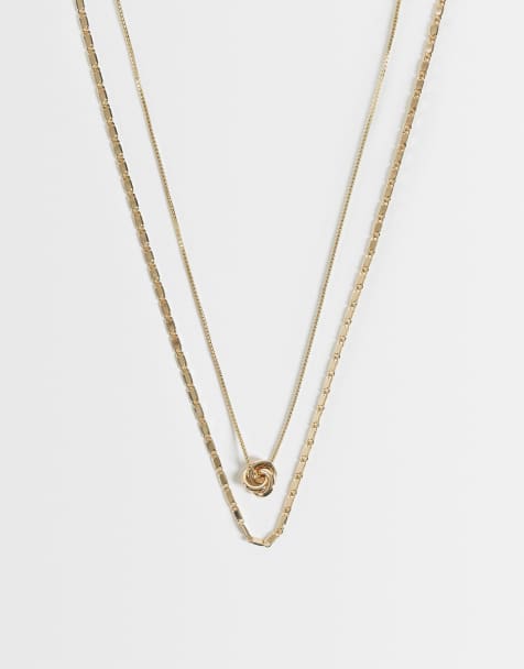 ASOS DESIGN pack of 2 necklaces with textured chain and knot design in gold tone - view 1