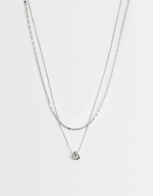 Asos Design Pack Of 2 Necklaces With Textured Chain And Knot Design In Metallic