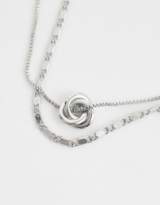 ASOS DESIGN pack of 2 necklaces with textured chain and knot design in silver, 4 of 4