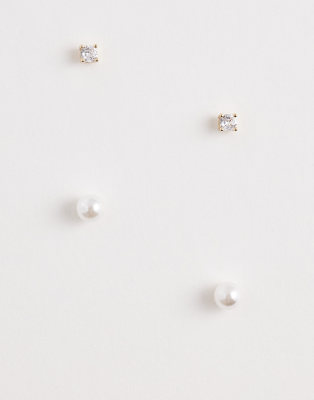 ASOS DESIGN pack of 2 pairs stud earrings in faux pearl and rhinestone design in