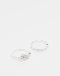 [ASOS DESIGN] ASOS DESIGN pack of 2 real silver plated rings in molten design XS/S Silver