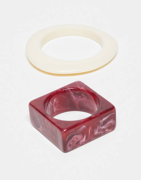 ASOS DESIGN pack of 2 resin bangles in mixed shapes in multi - view 1