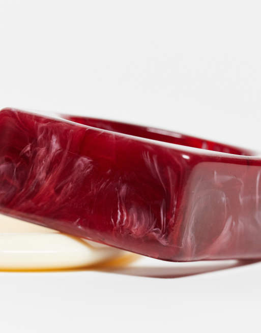ASOS DESIGN pack of 2 resin bangles in mixed shapes in multi, 3 of 3