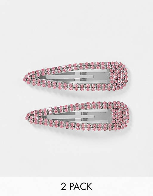 ASOS DESIGN pack of 2 rhinestone clips in pink