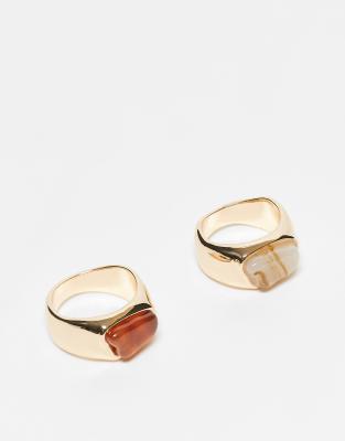 ASOS DESIGN ASOS DESIGN pack of 2 rings in neutral resin design-Gold