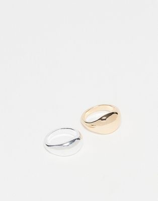 Asos Design Pack Of 2 Rings With Bubble Design In Mixed Metal-multi