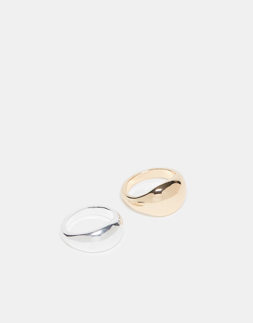 ASOS DESIGN pack of 2 rings with bubble design in mixed metal-Multi