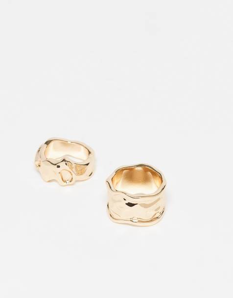 ASOS DESIGN pack of 2 rings with molten detail in gold tone - view 1