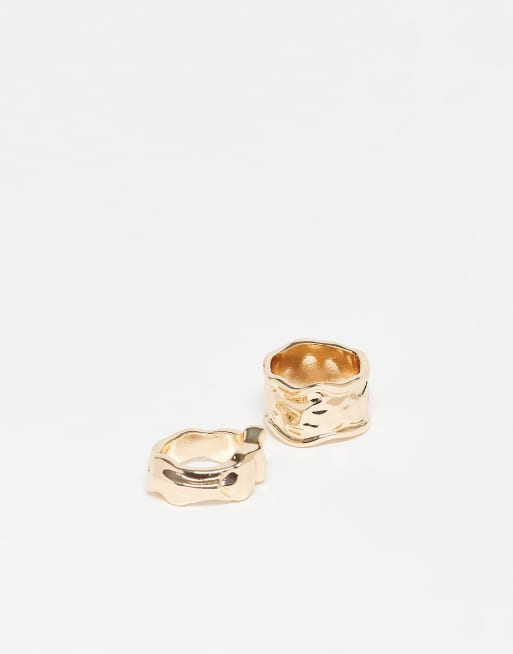 ASOS DESIGN pack of 2 rings with molten detail in gold tone, 2 of 3