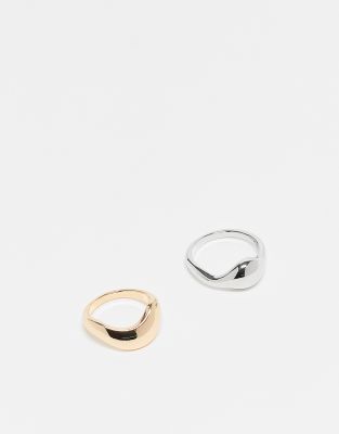 ASOS DESIGN ASOS DESIGN pack of 2 rings with molten mixed metal detail in multi