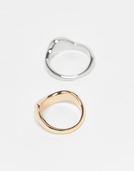 ASOS DESIGN pack of 2 rings with molten mixed metal detail in multi, 2 of 3