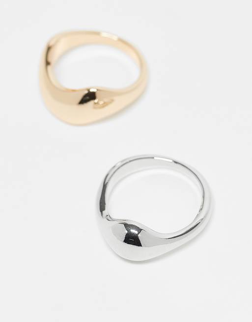 ASOS DESIGN pack of 2 rings with molten mixed metal detail in multi, 3 of 3