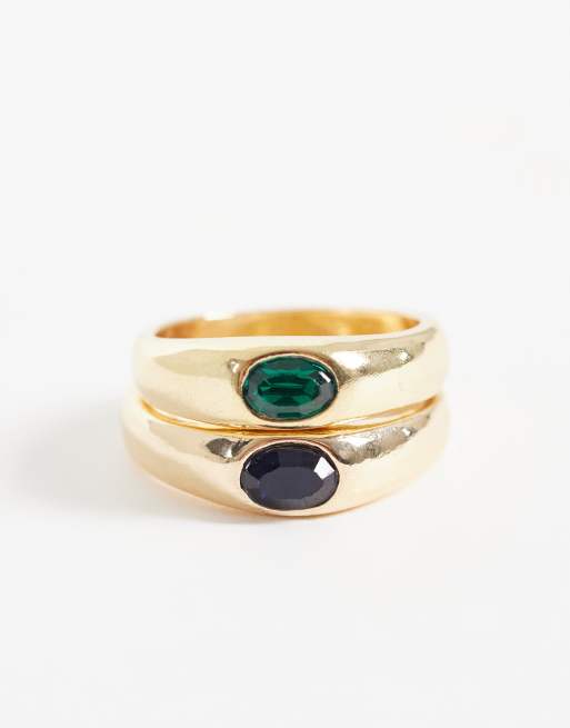 ASOS DESIGN pack of 2 rings with multi faux-stone setting in gold tone, 2 of 3
