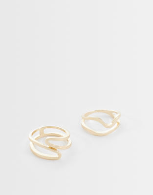Asos Design Pack Of 2 Rings With Wavy Wired Design In Gold