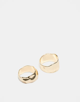 CerbeShops DESIGN pack of 2 rings with wide molten design in gold tone