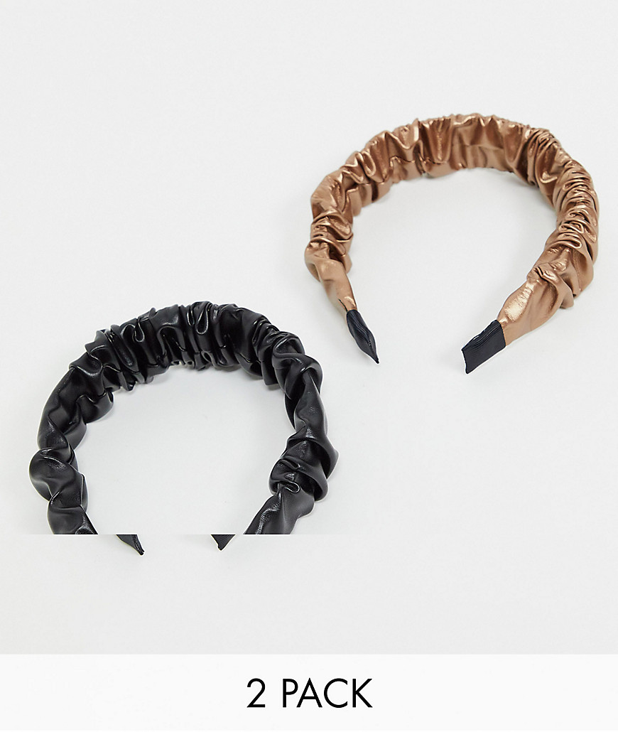 ASOS DESIGN pack of 2 ruched headbands in leather look-Multi
