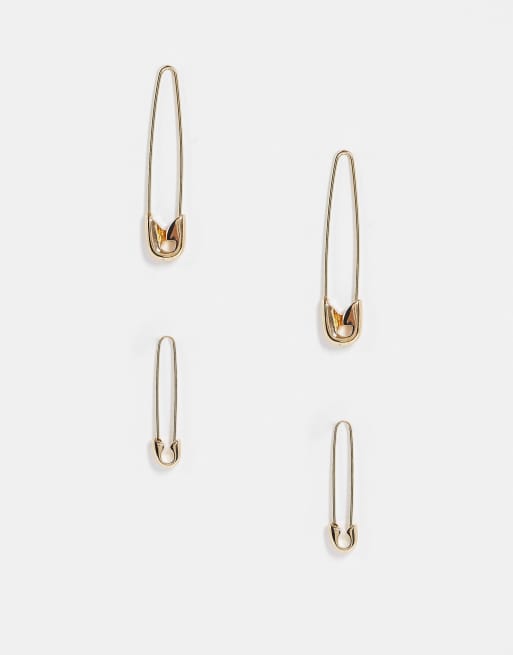 ASOS DESIGN pack of 2 safety pin earrings in gold tone