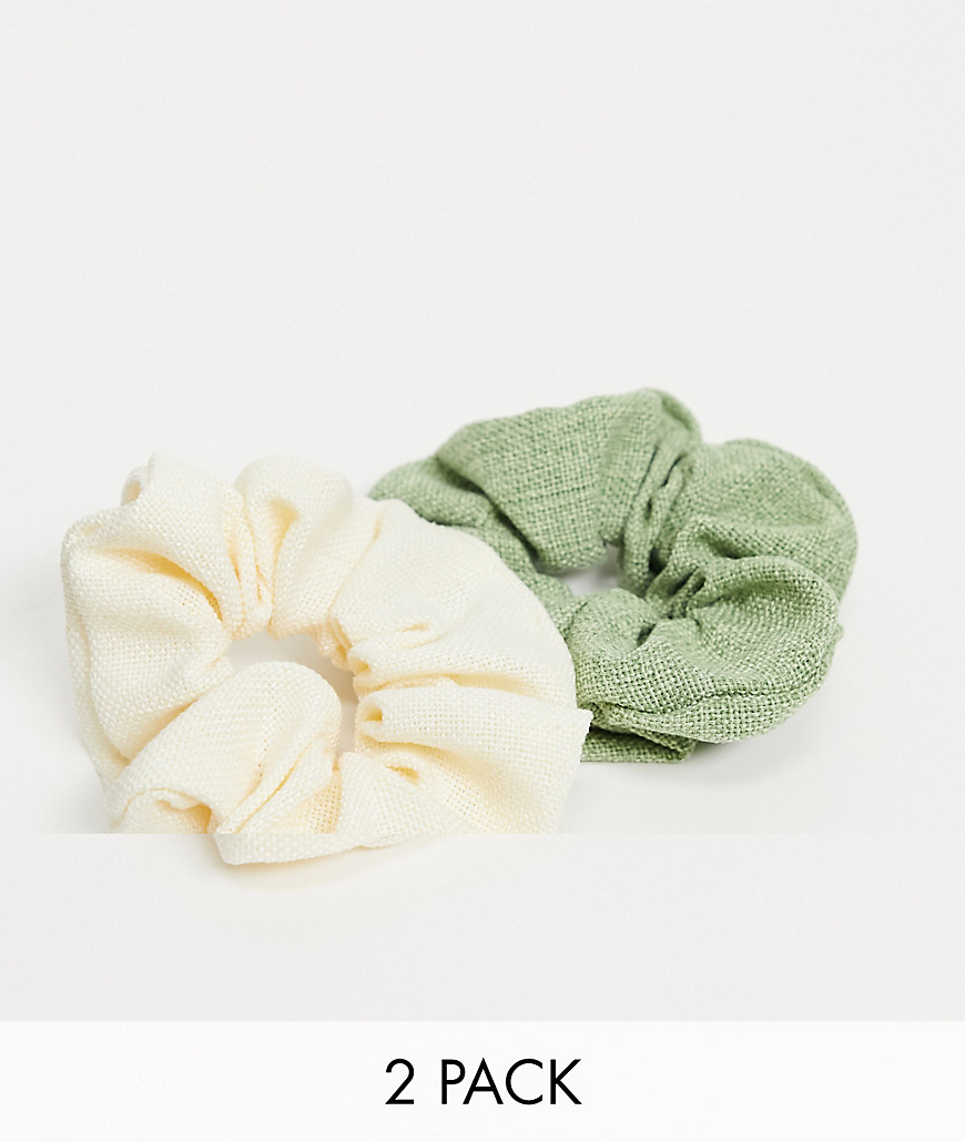 ASOS DESIGN pack of 2 scrunchies in natural fabrication-Brown