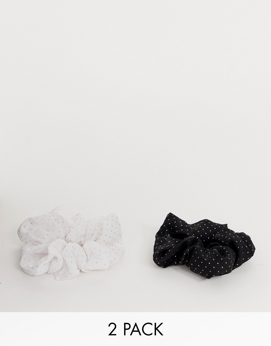 ASOS DESIGN pack of 2 scrunchies with gold spots-Multi