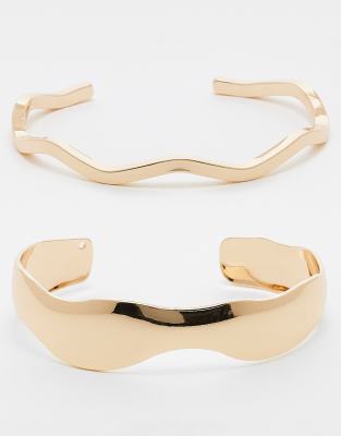 ASOS DESIGN ASOS DESIGN pack of 2 simple cuff bracelets in gold tone