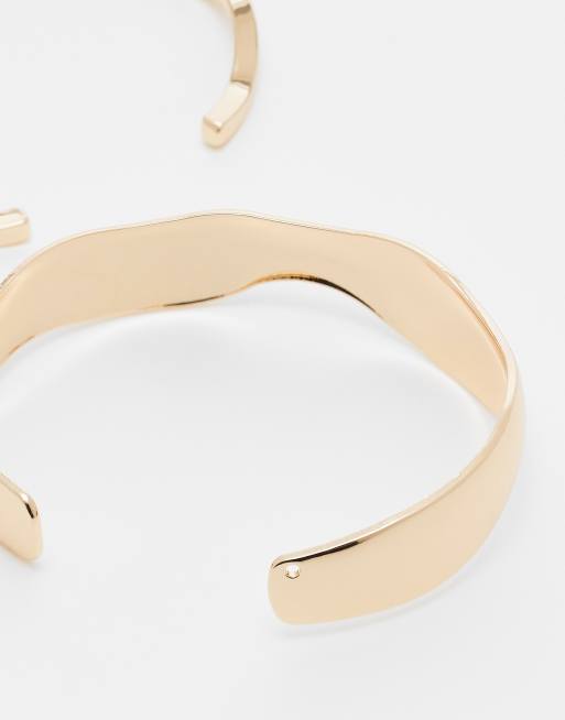 ASOS DESIGN pack of 2 simple cuff bracelets in gold tone
