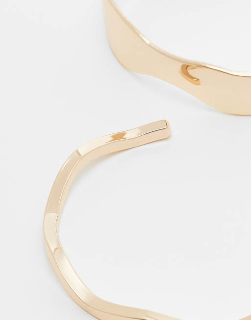ASOS DESIGN pack of 2 simple cuff bracelets in gold tone