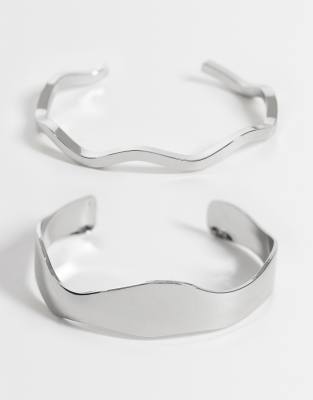 Asos Design Pack Of 2 Simple Cuff Bracelets In Silver