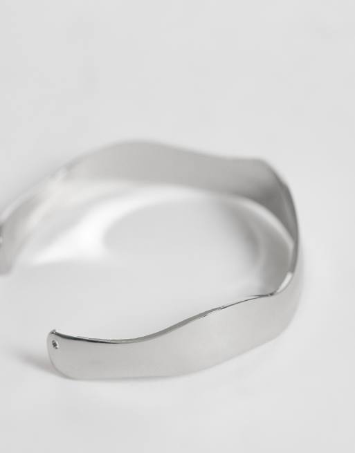 ASOS DESIGN pack of 2 simple cuff bracelets in silver tone, 3 of 3