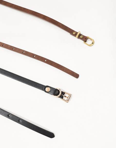 ASOS DESIGN pack of 2 skinny waist and hip belts in black and tan - view 1