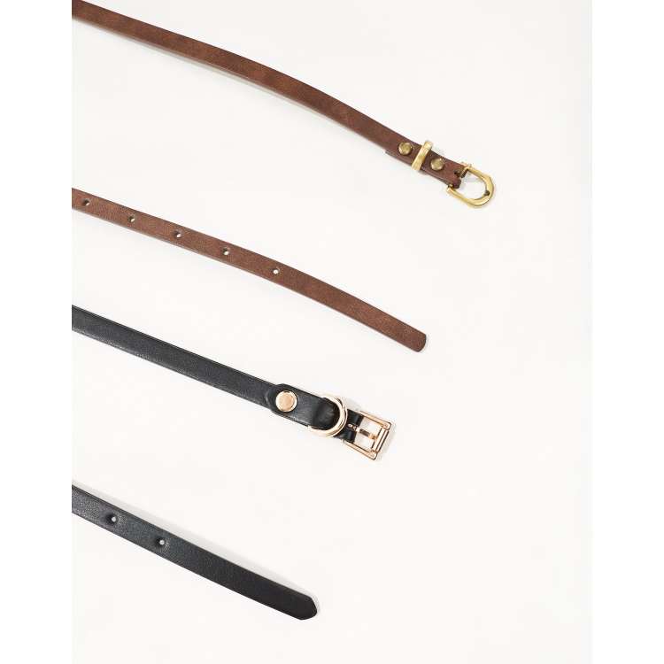 ASOS DESIGN pack of 2 skinny waist and hip belts in black and tan | ASOS