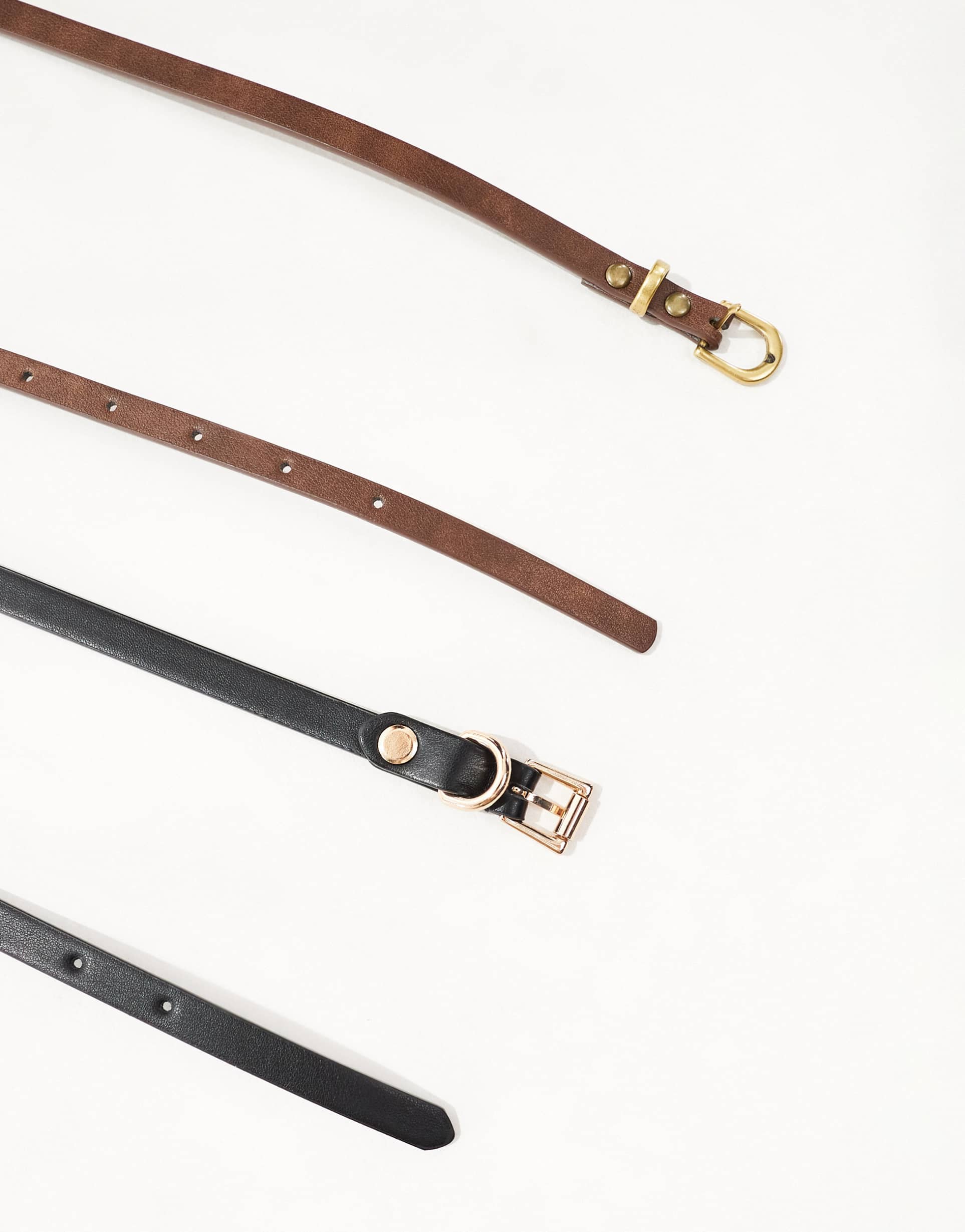 asos design pack of 2 skinny waist and hip belts in black and tan