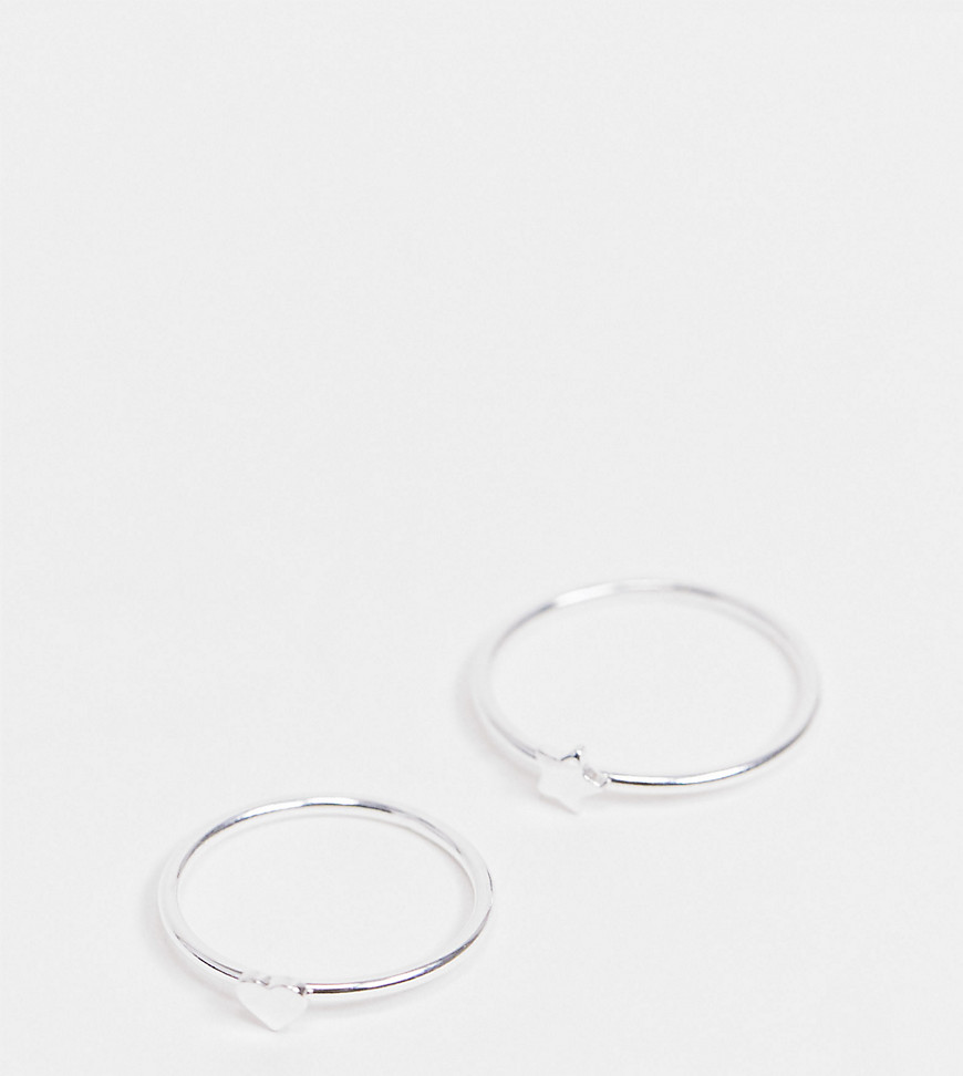 ASOS DESIGN pack of 2 sterling silver rings with tiny star and heart