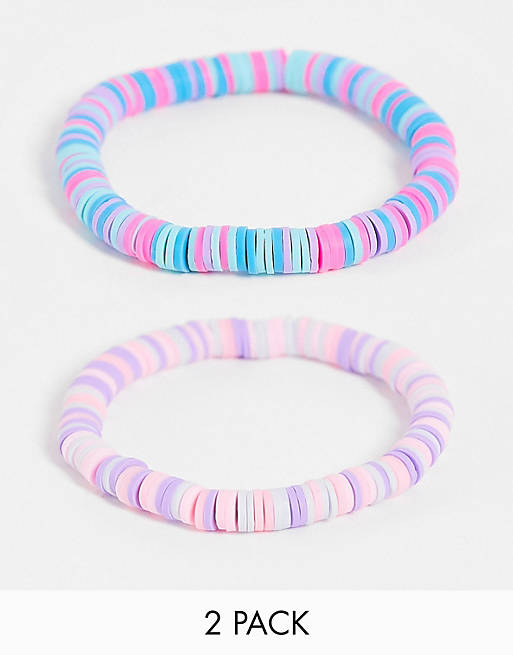 ASOS DESIGN pack of 2 stretch bracelet in pastel disc beads