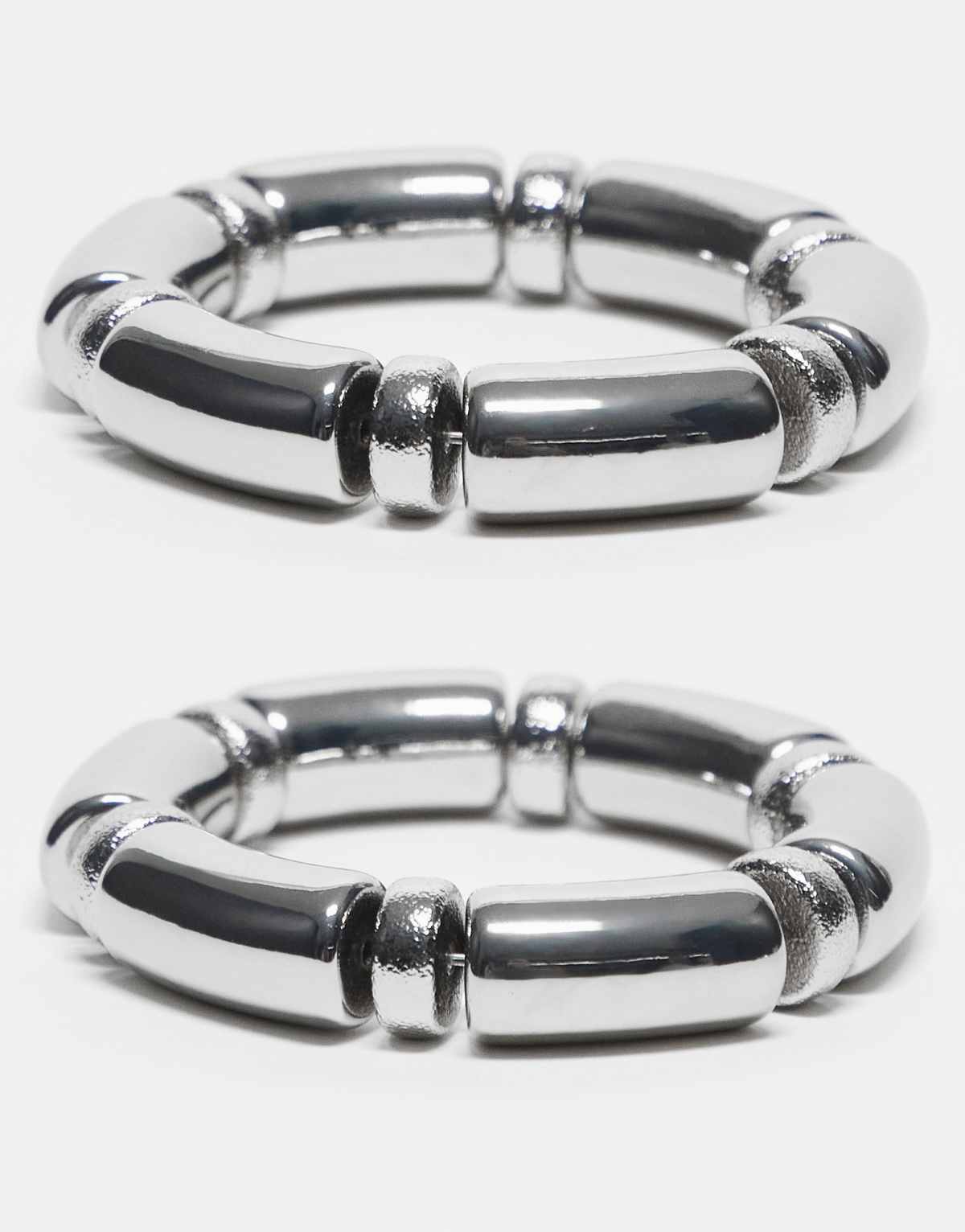 ASOS DESIGN pack of 2 stretch bracelets in silver tone