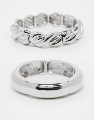 pack of 2 stretch bracelets with twist detail in silver tone