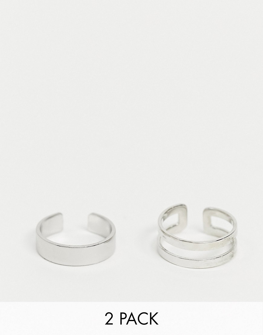 ASOS DESIGN pack of 2 toe rings in silver tone