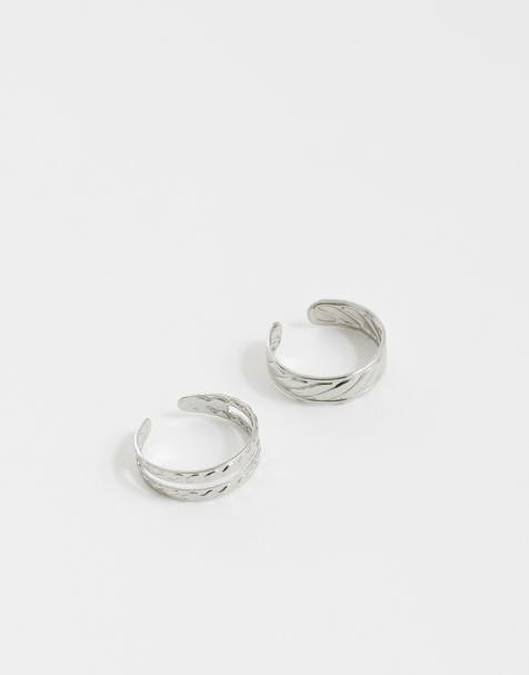 ASOS DESIGN pack of 2 toe rings in silver tone - view 1