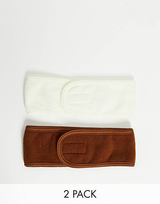 ASOS DESIGN pack of 2 towelling make up headbands in neutral tones