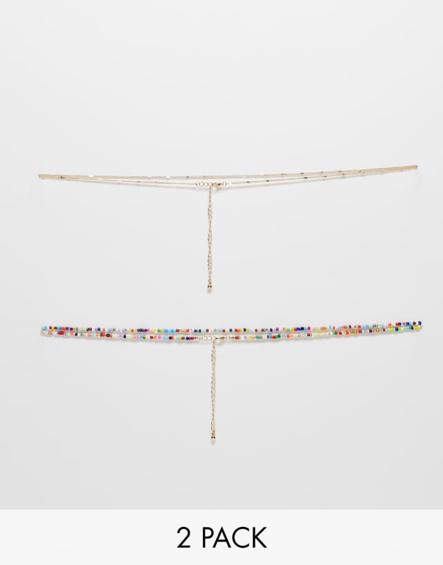 ASOS DESIGN pack of 2 waist beads with chain in gold tone