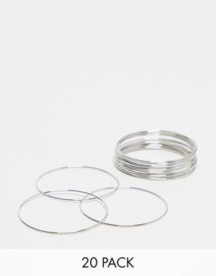 ASOS DESIGN pack of 20 bangle bracelets in silver tone - ASOS Price Checker