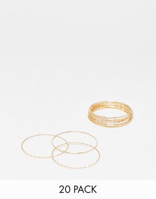 ASOS DESIGN pack of 20 bangles with mixed texture design in gold tone