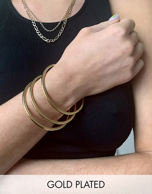 ASOS DESIGN pack of 3 14k gold plate bangle bracelets