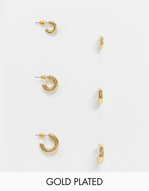 ASOS DESIGN pack of 3 14k gold plated chubby baby hoop earrings