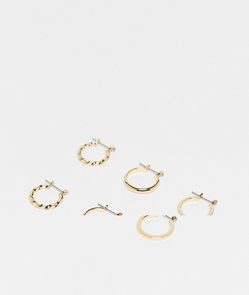ASOS DESIGN pack of 3 20mm hoop earrings in gold tone