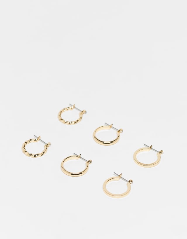 ASOS DESIGN pack of 3 20mm hoop earrings in gold tone