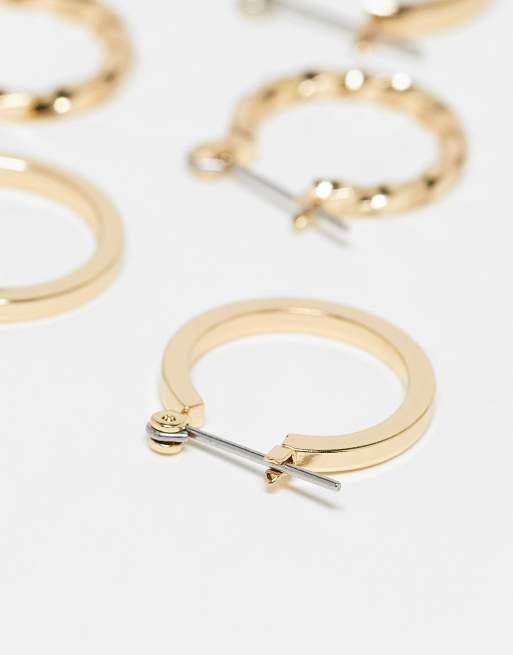 ASOS DESIGN pack of 3 20mm hoop earrings in gold tone, 2 of 4